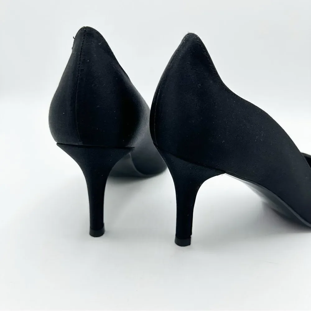 Stuart‎ Weitzman Designer Curvy Black Fabric Heels 8 Formal Pumps 7M